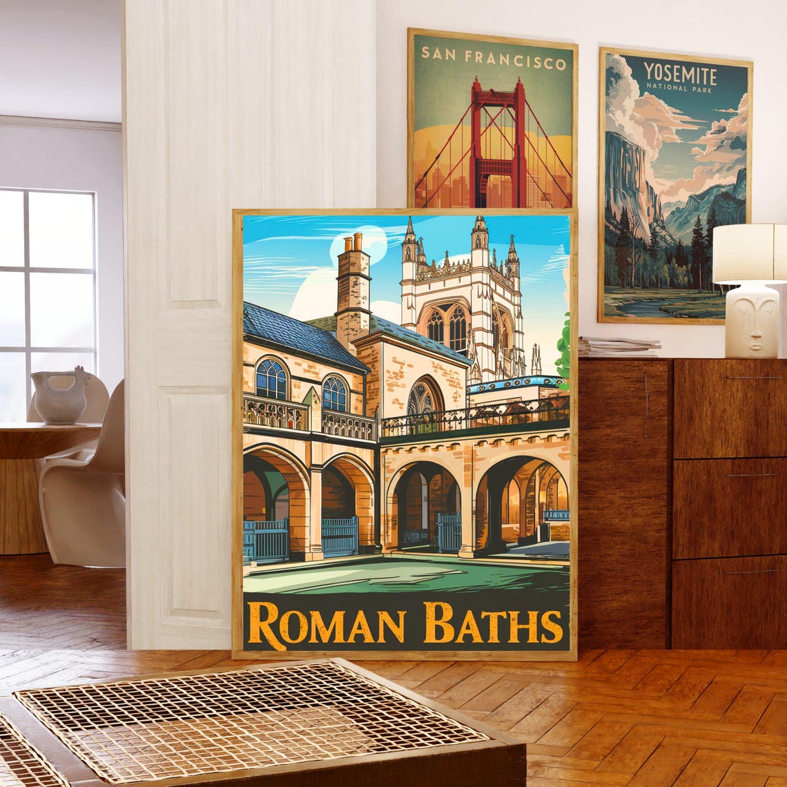 Roman Baths Bath England Abbey Courtyard Vintage Travel Poster - Image 5