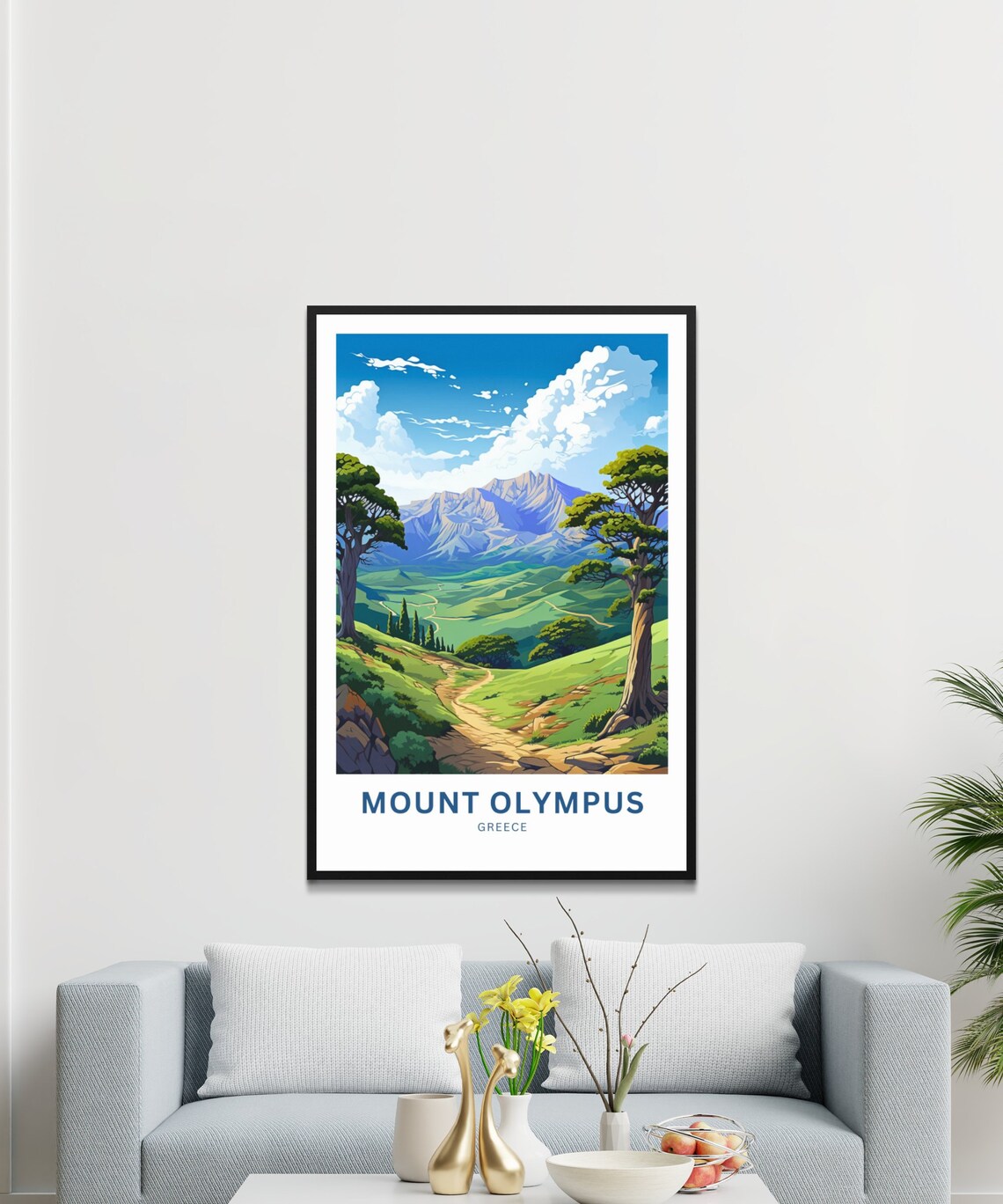 Mount Olympus Greece Green Valley Path Twin Trees Travel Poster - Image 2