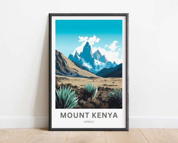 Mount Kenya Travel Print Mount Kenya Poster Africa Wall Art Framed Present Gift Africa Present