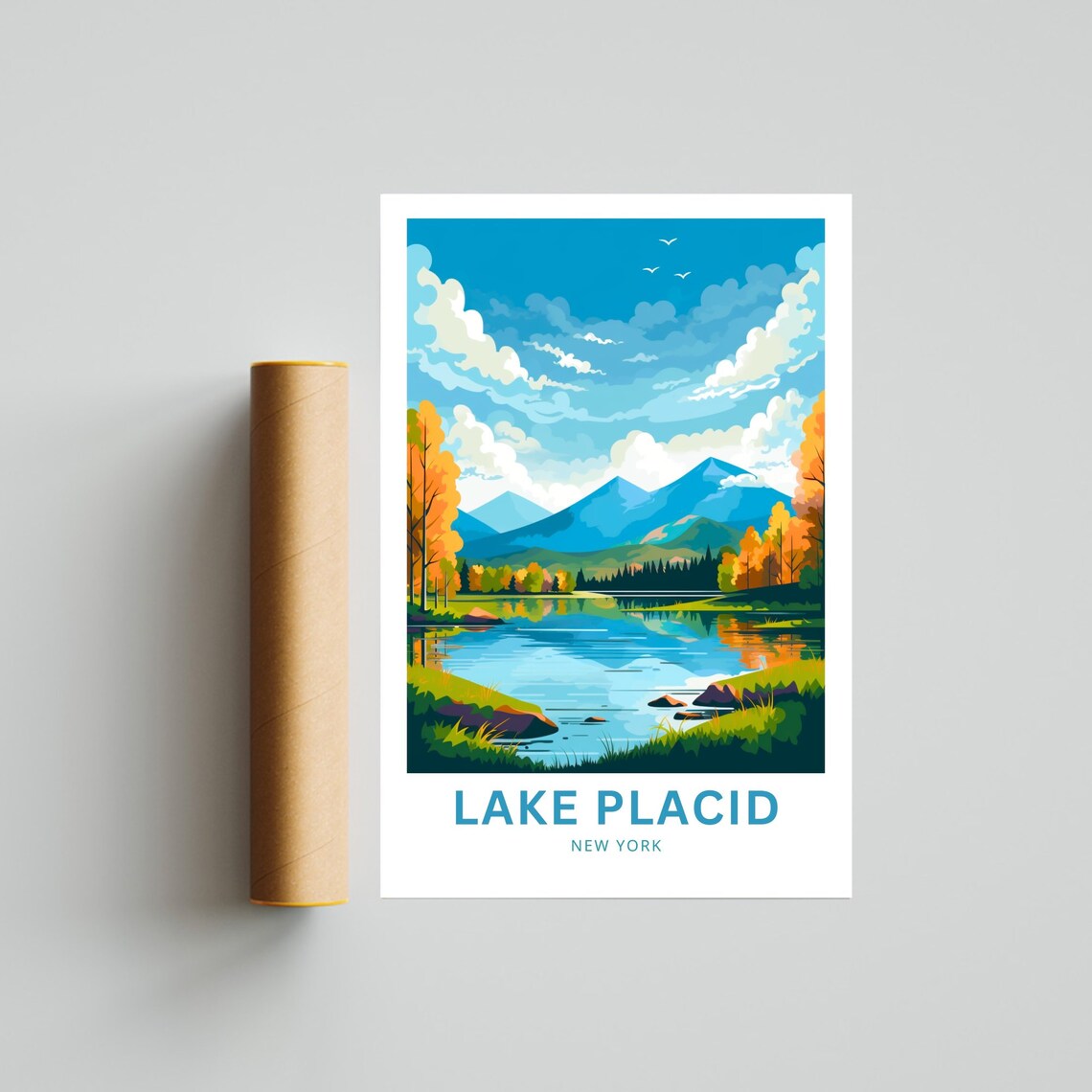 Lake Placid New York Autumn Adirondack Mountain Lake Travel Poster - Image 4