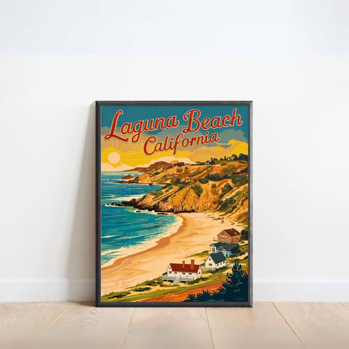 Laguna Beach California Sunset Coast Cliffs Retro Travel Poster