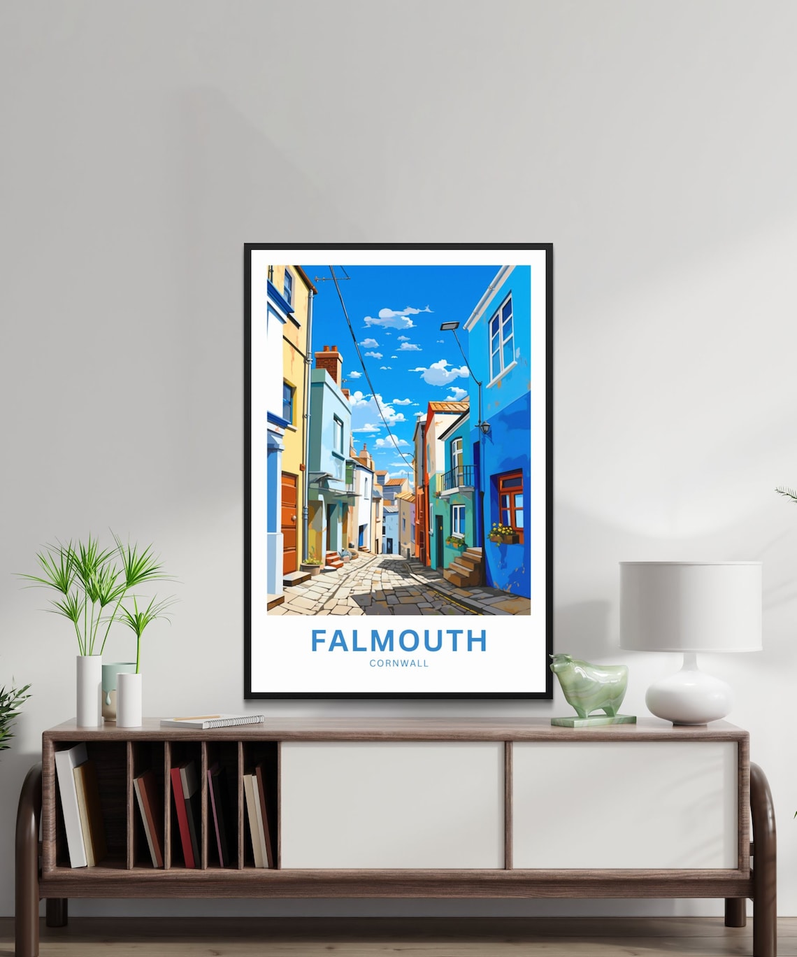 Falmouth Cornwall Colorful Cobbled Street Seaside Town Travel Poster - Image 2