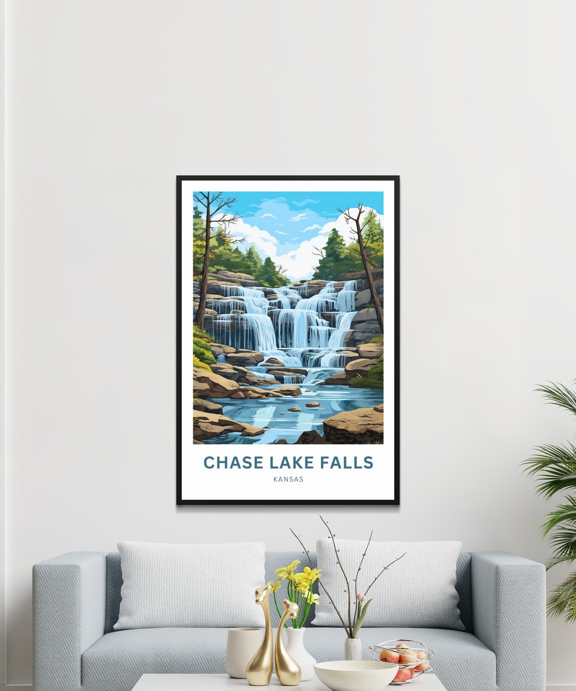 Chase Lake Falls Kansas Wide Cascading Waterfall Forest Poster - Image 2
