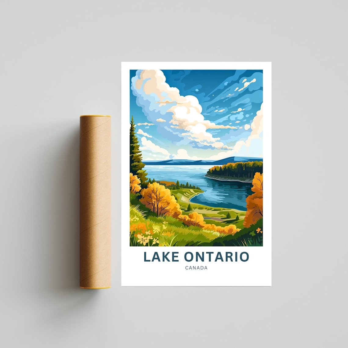 Lake Ontario Canada Calm Autumn Inlet Hills View Travel Poster - Image 4