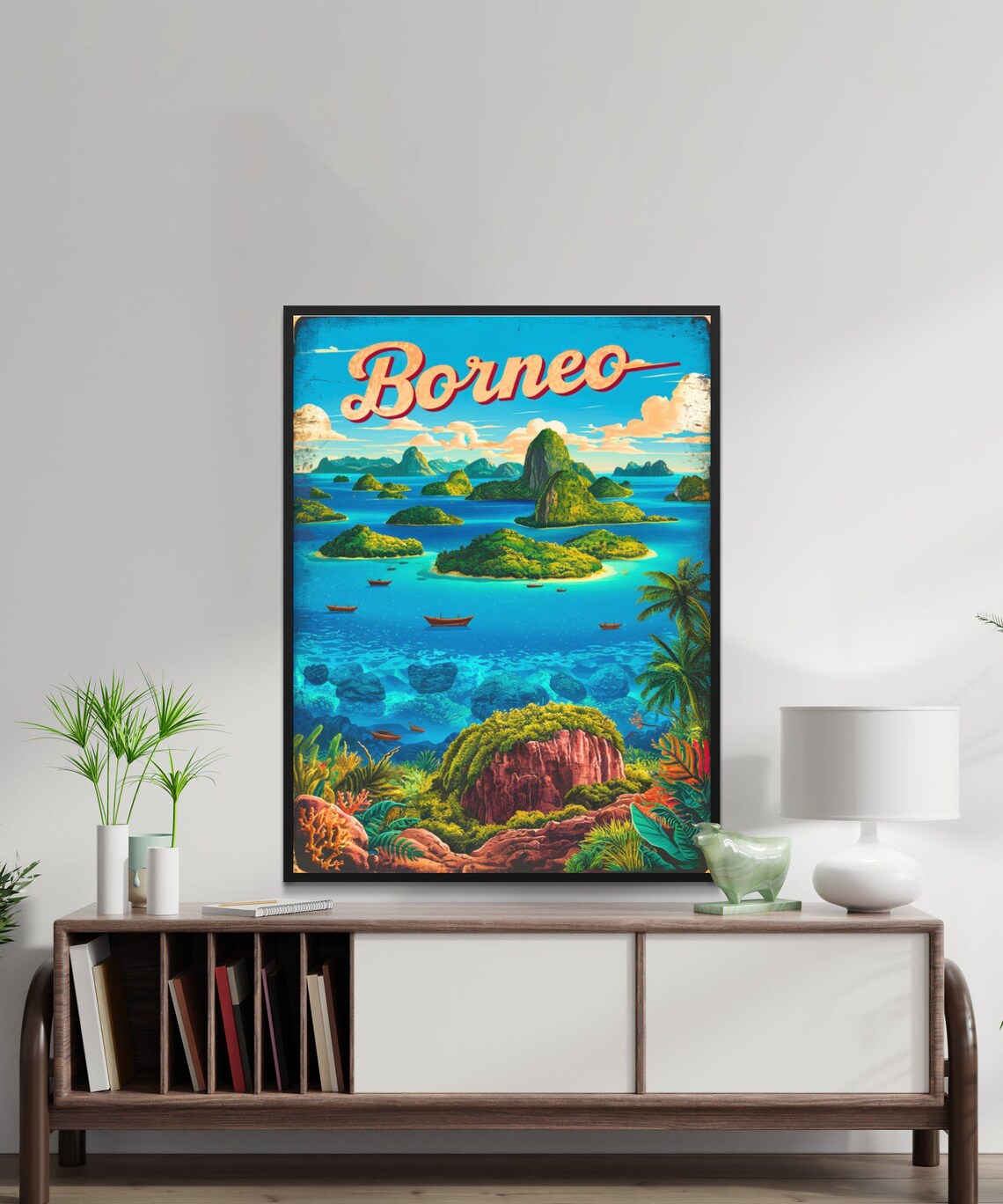 Borneo Tropical Islands Turquoise Sea Vintage Art Travel Poster - Image 2