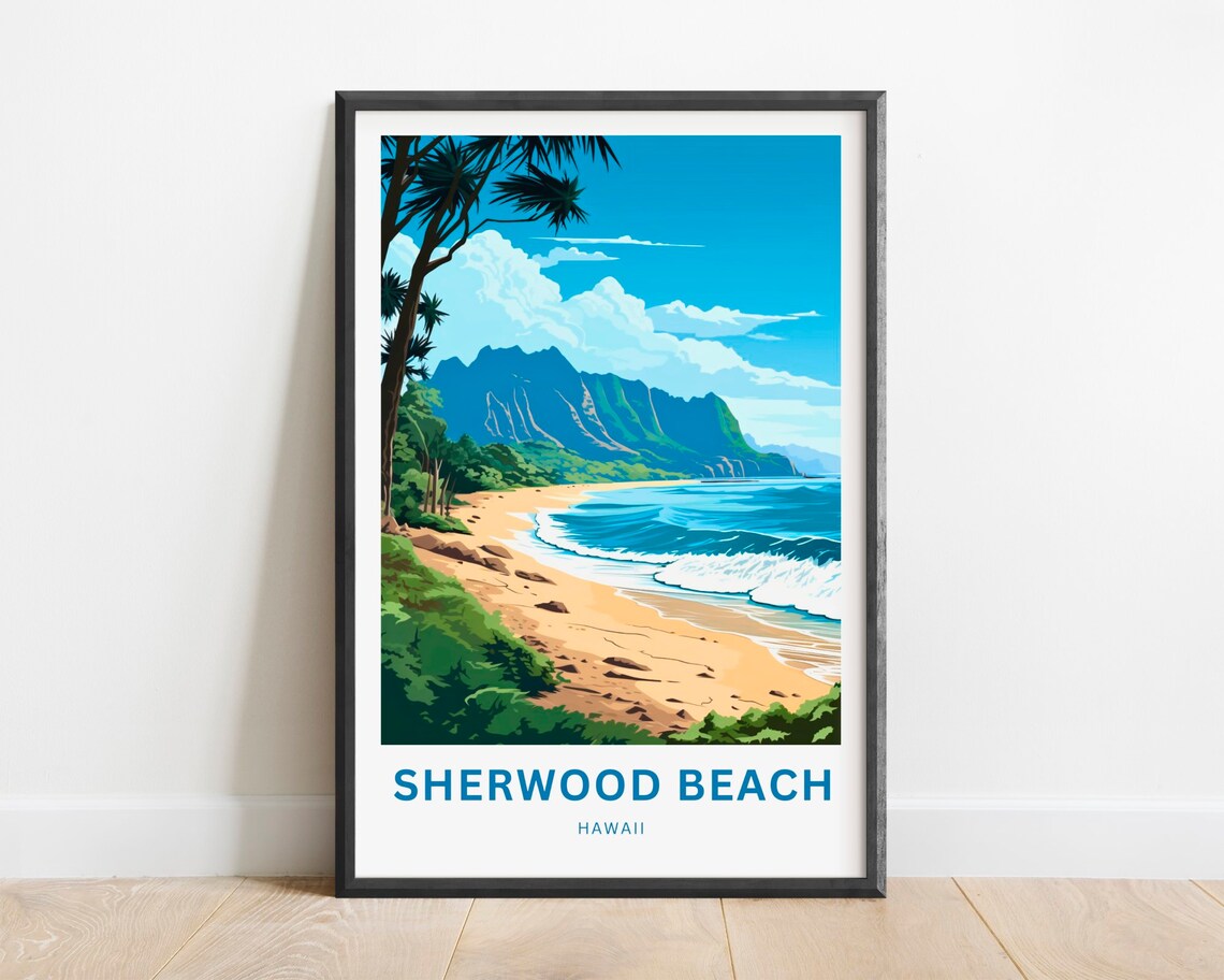 Sherwood Beach Hawaii Sandy Shoreline Oahu Coast Travel Poster