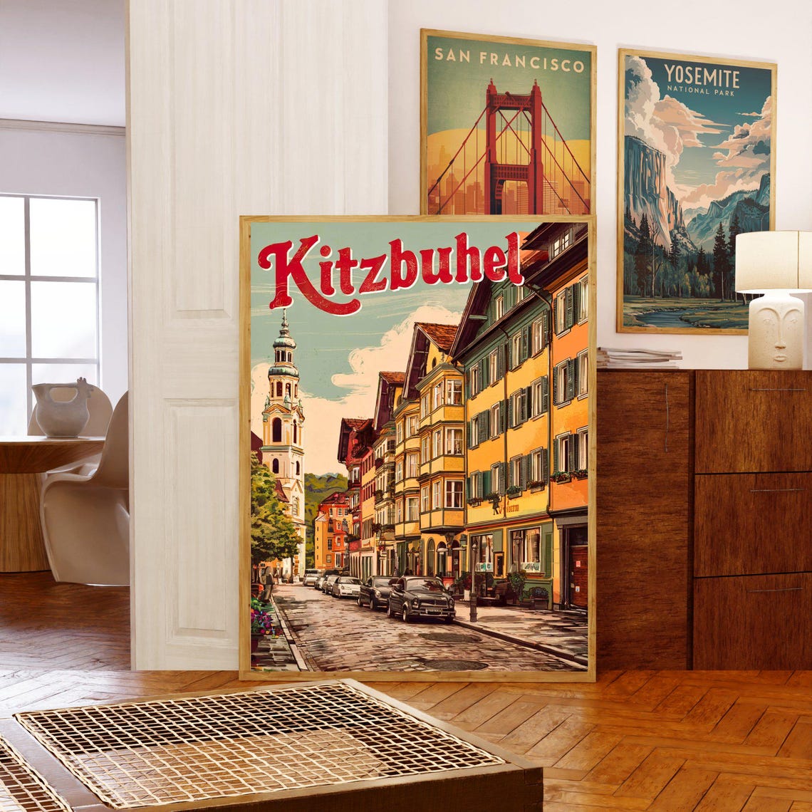 Kitzbuhel Austria Retro Alpine Town Poster Old Street and Church View - Image 5