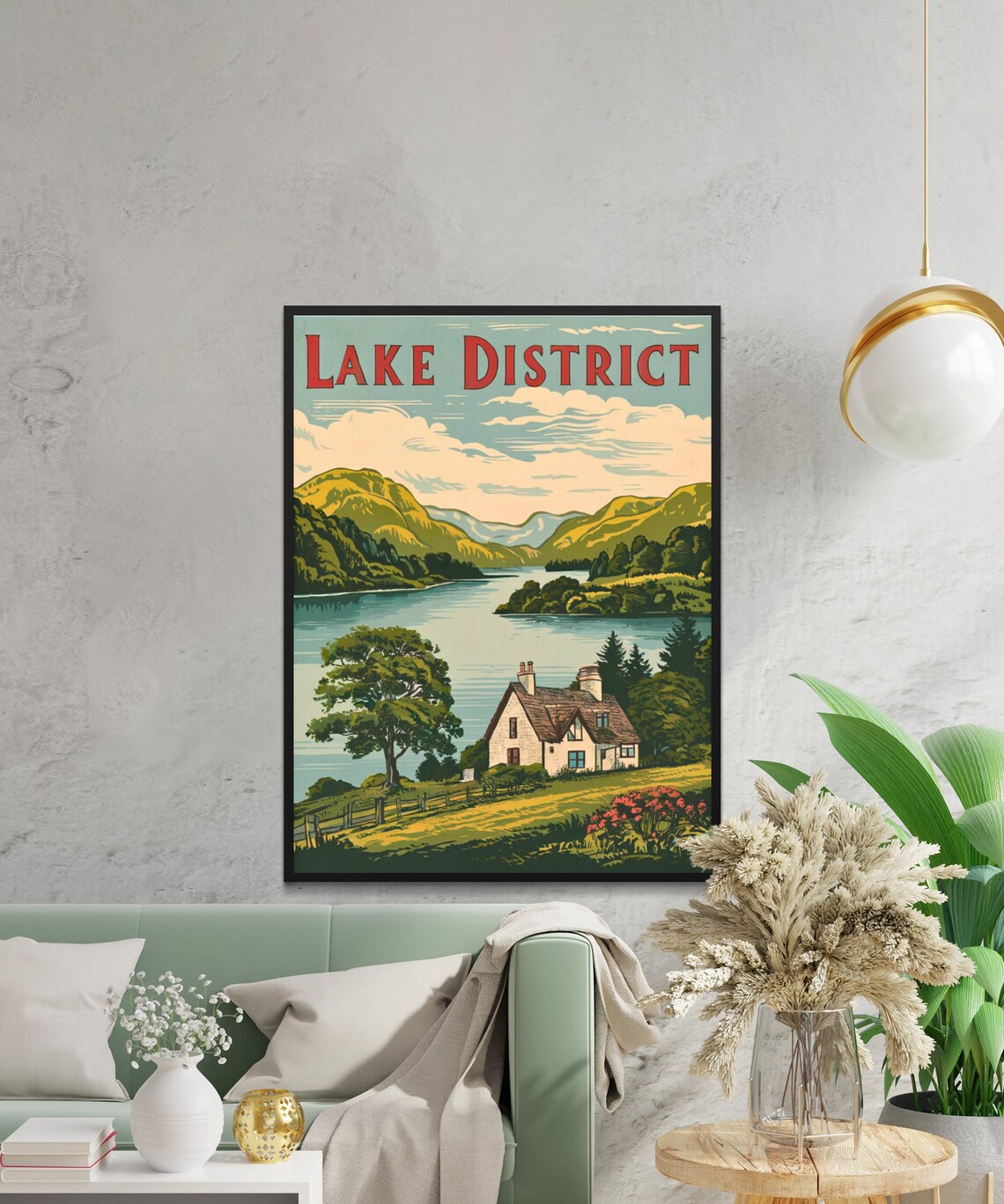 Lake District Vintage Poster Lakeside Cottage Among Green Fells - Image 2
