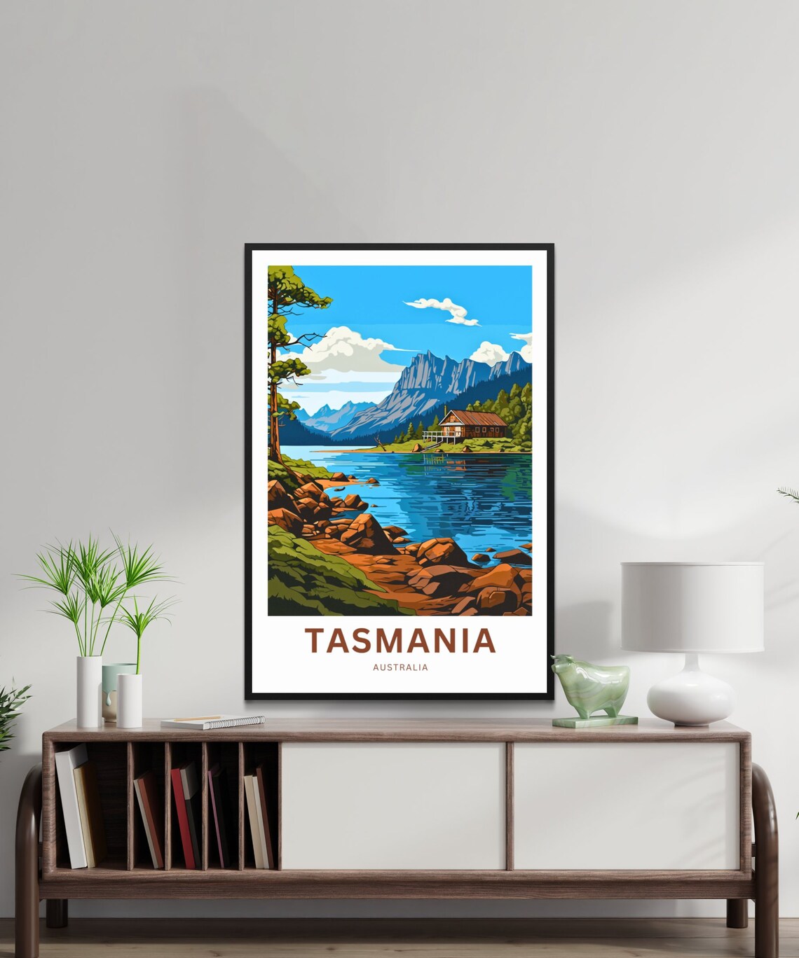 Tasmania Australia Alpine Lake Cabin Mountain View Travel Poster - Image 2