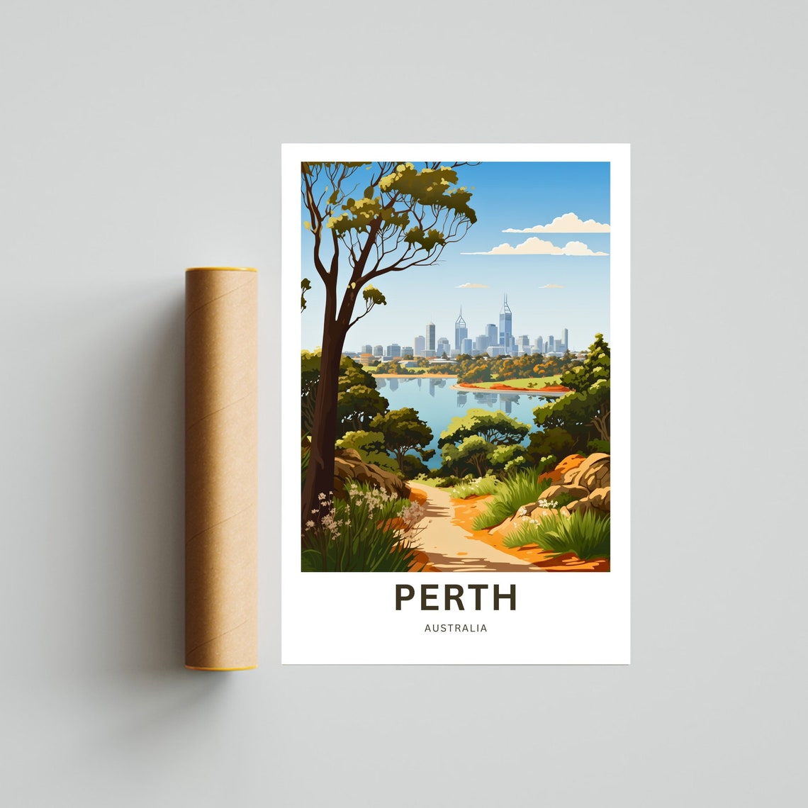 Personalized Perth Australia Gum Tree Bush Trail Travel Poster - Image 4