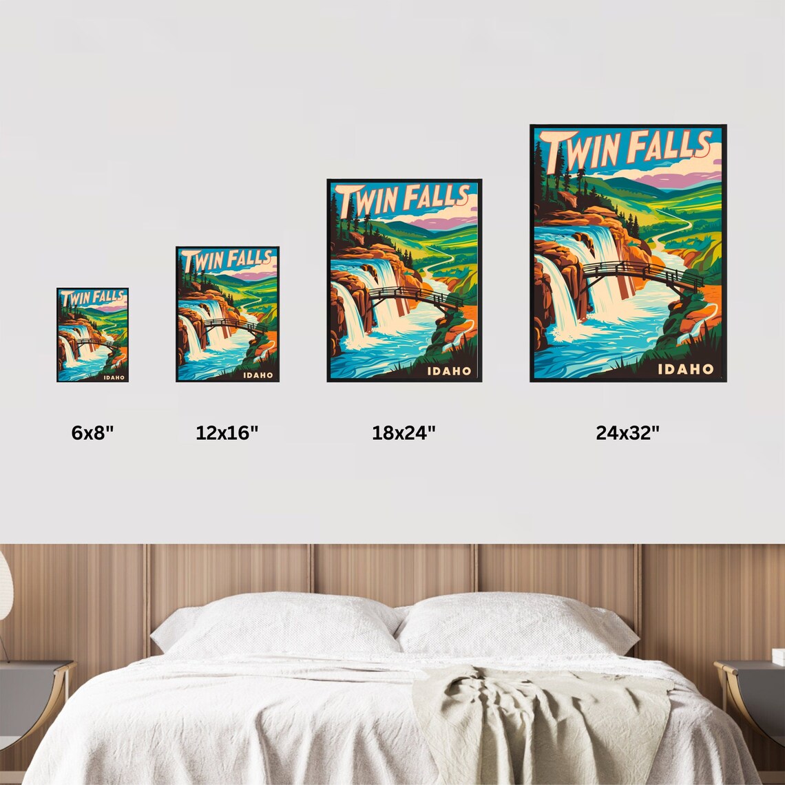 Twin Falls Idaho Waterfall Bridge Vintage Retro Travel Poster - Image 3