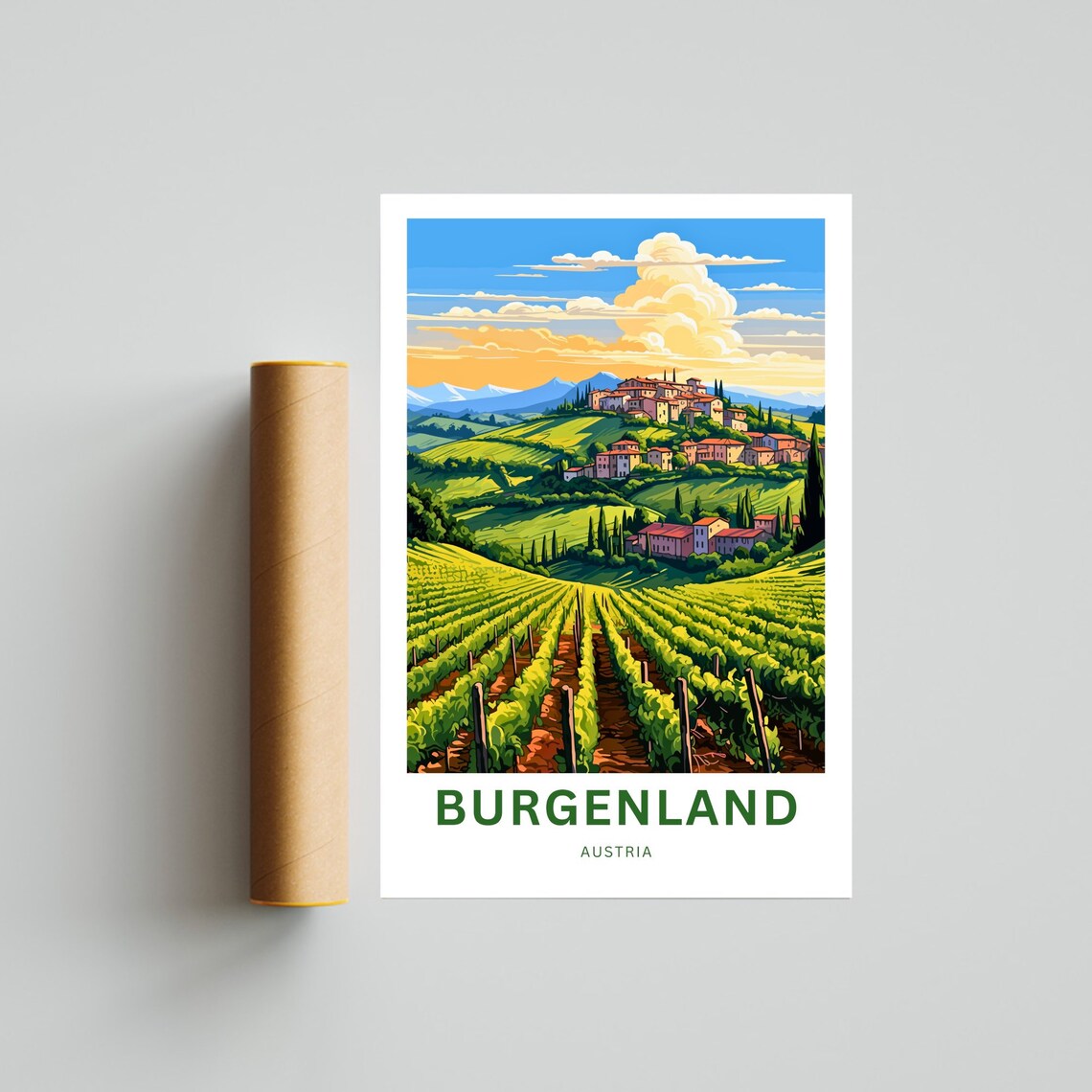 Burgenland Austria Hilltop Village Sunset Vineyard Travel Poster - Image 4