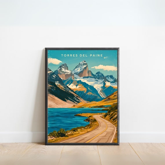 Torres Del Paine Vintage Travel Poster Torres Del Paine Print Chile Wall Art Framed Present Gift Chilean Present