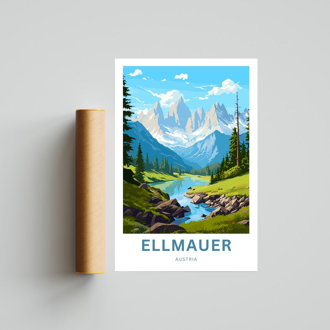 Ellmauer Austria Alpine Peaks River Meadow Pine Forest Poster - Image 4
