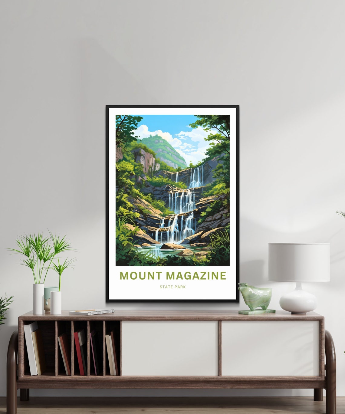 Mount Magazine State Park Rocky Waterfall Scene Travel Poster - Image 2
