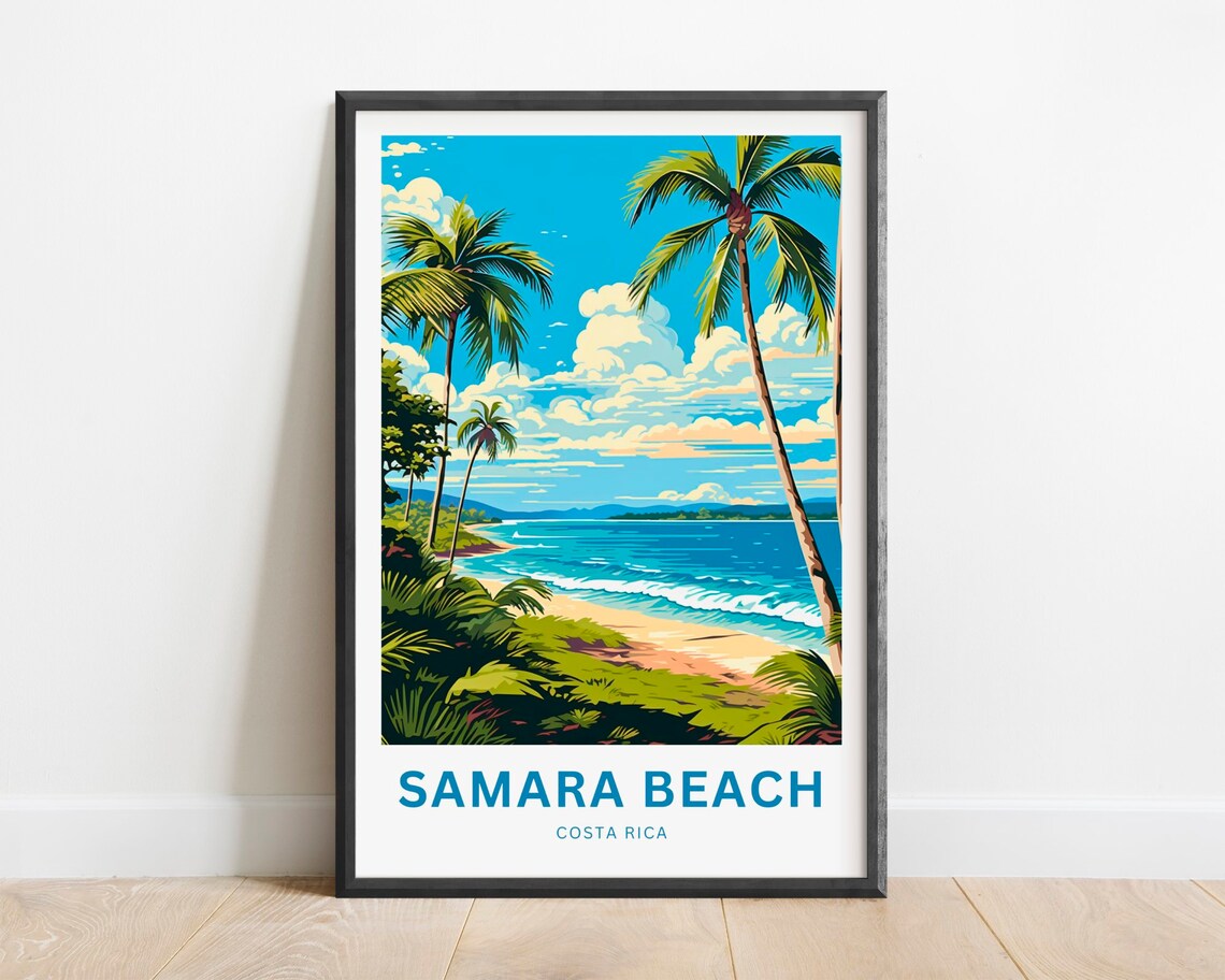 Samara Beach Costa Rica Palm Trees Turquoise Ocean Travel Poster