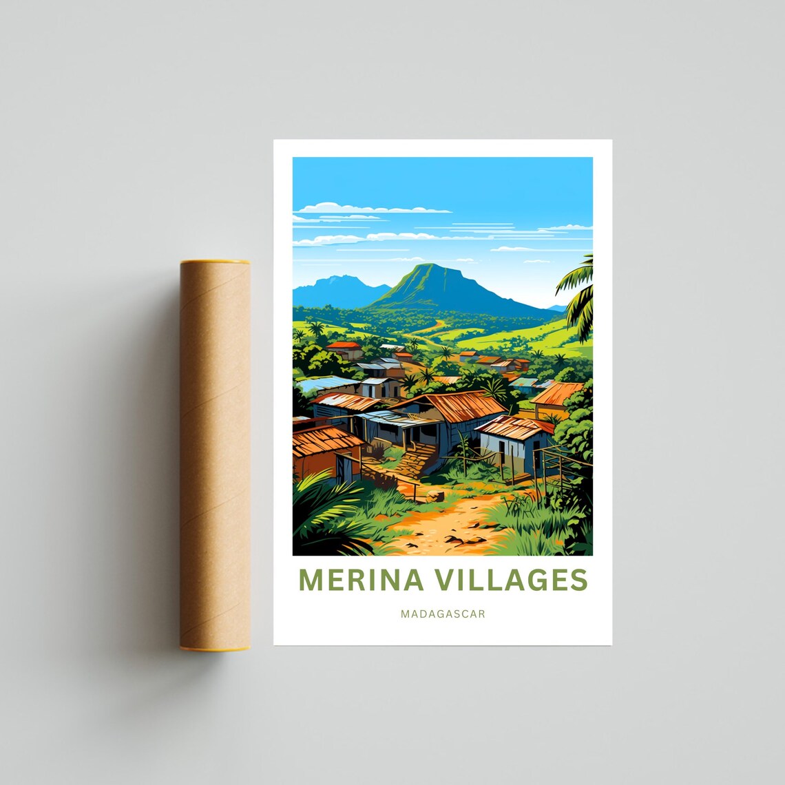 Merina Villages Madagascar Red Roof Village Mountain Travel Poster - Image 4