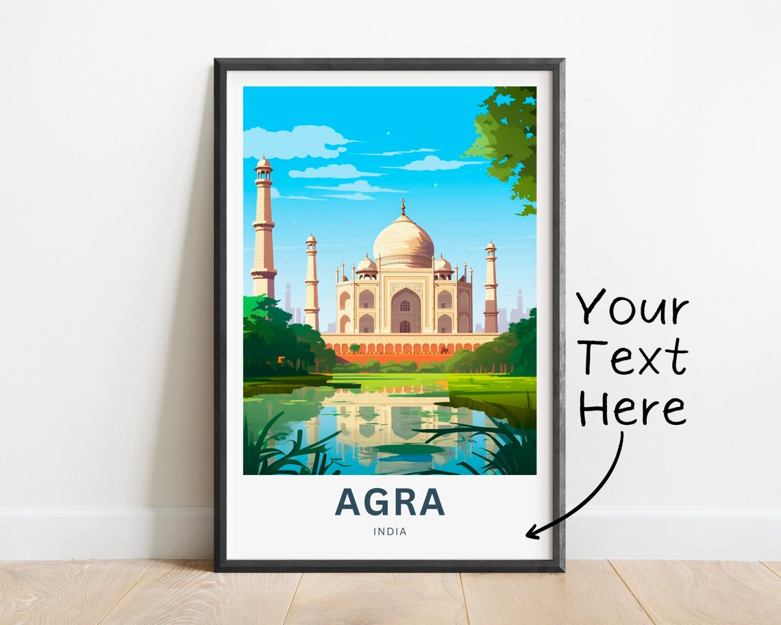Taj Mahal Agra India Personalized Custom Text Vintage Travel Poster