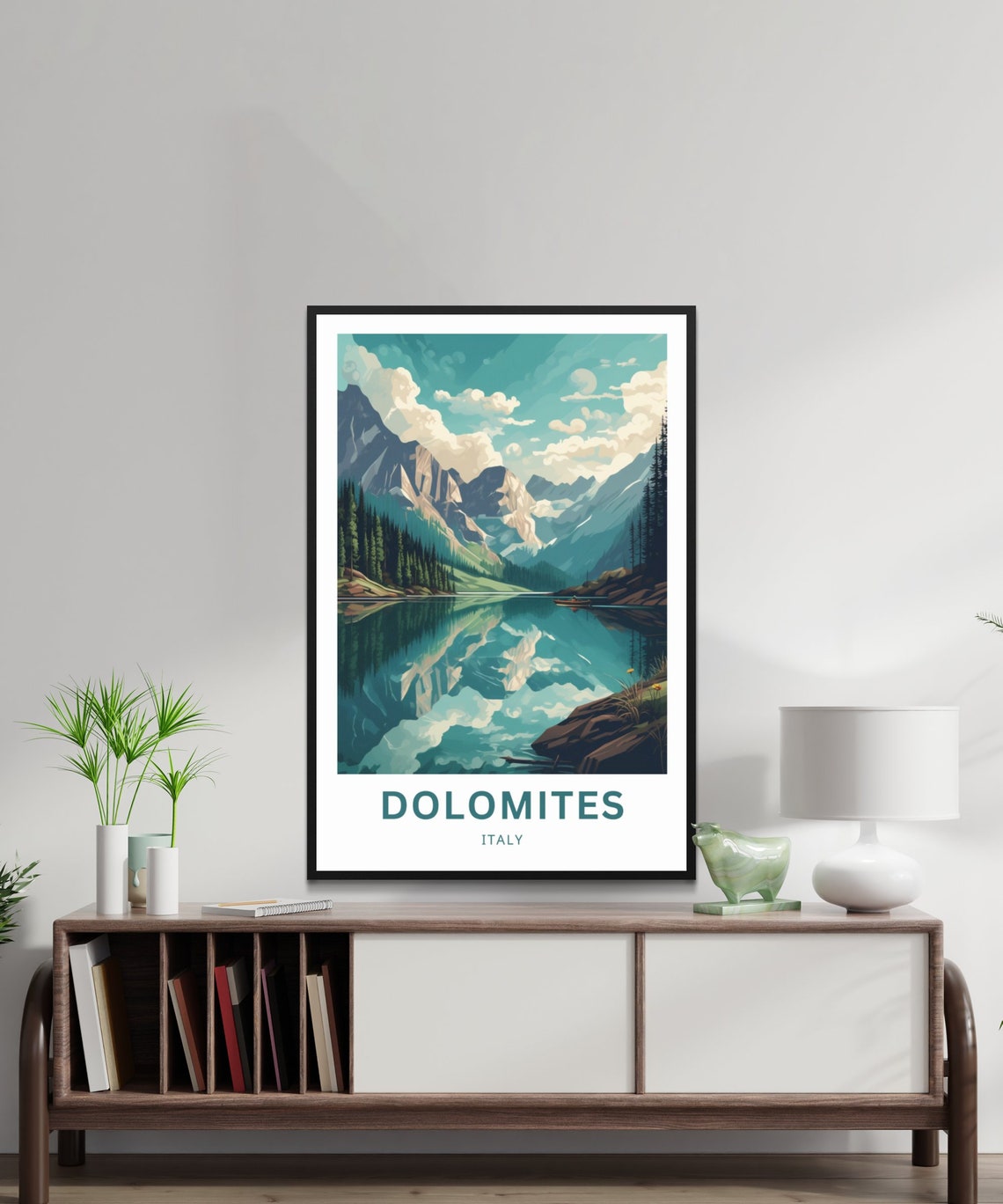 Dolomites Italy Alpine Lake Mountain Reflection Pine Art Print - Image 2