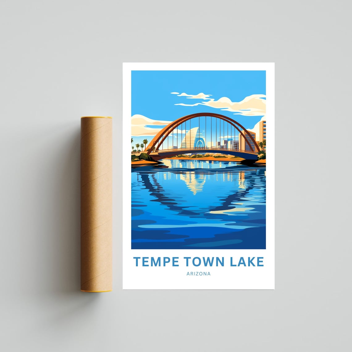 Tempe Town Lake Arizona Custom Text Arch Bridge Travel Art Poster - Image 4