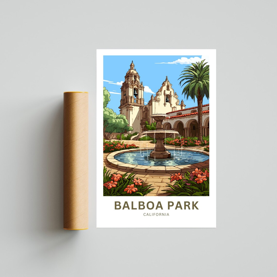 Personalized Balboa Park California Fountain Courtyard Travel Poster - Image 4