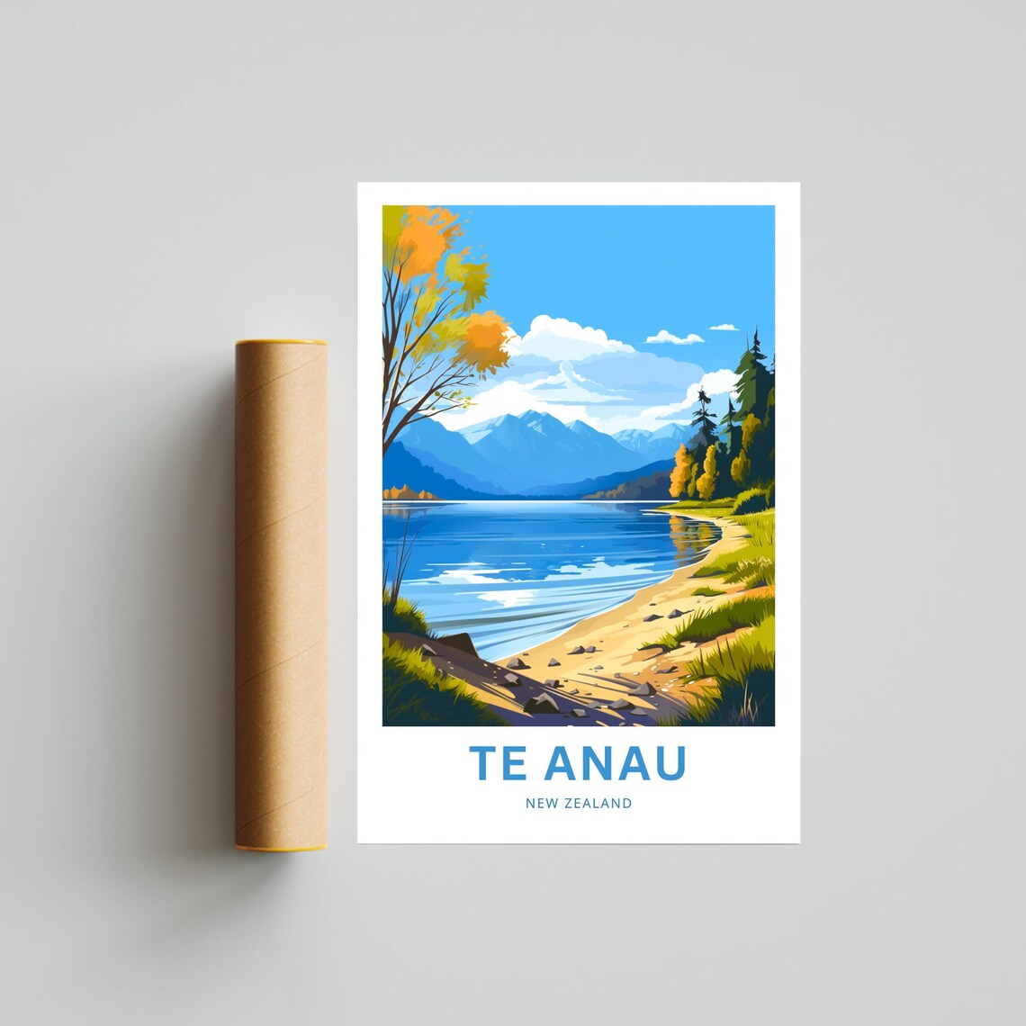 Te Anau New Zealand Alpine Lake Mountains Autumn Scene Poster - Image 4
