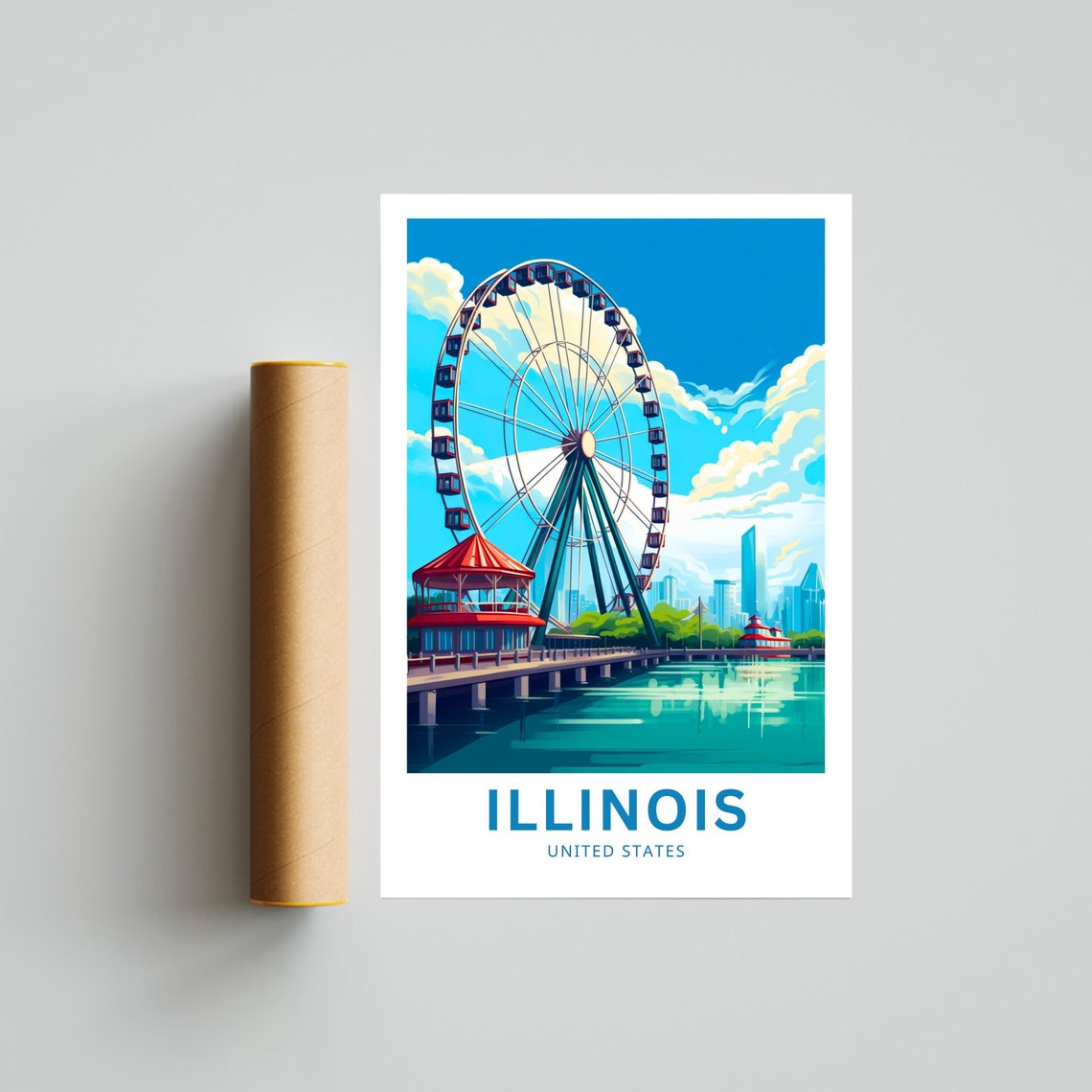 Illinois Navy Pier Ferris Wheel Chicago Lakefront Travel Poster - Image 4