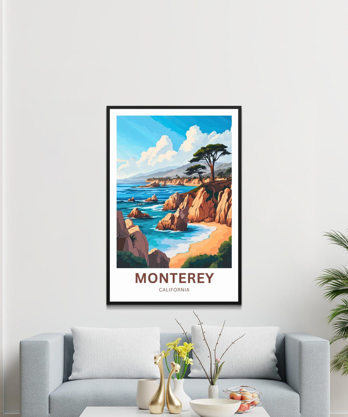 Monterey California Sandy Cove Red Cliffs Vintage Travel Poster - Image 3