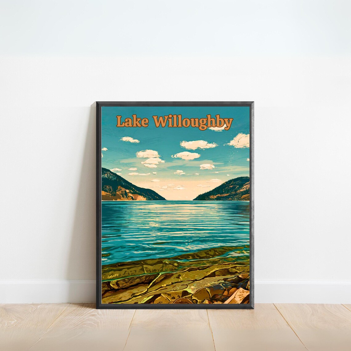 Lake Willoughby Vermont Teal Lake Mountain View Vintage Travel Poster