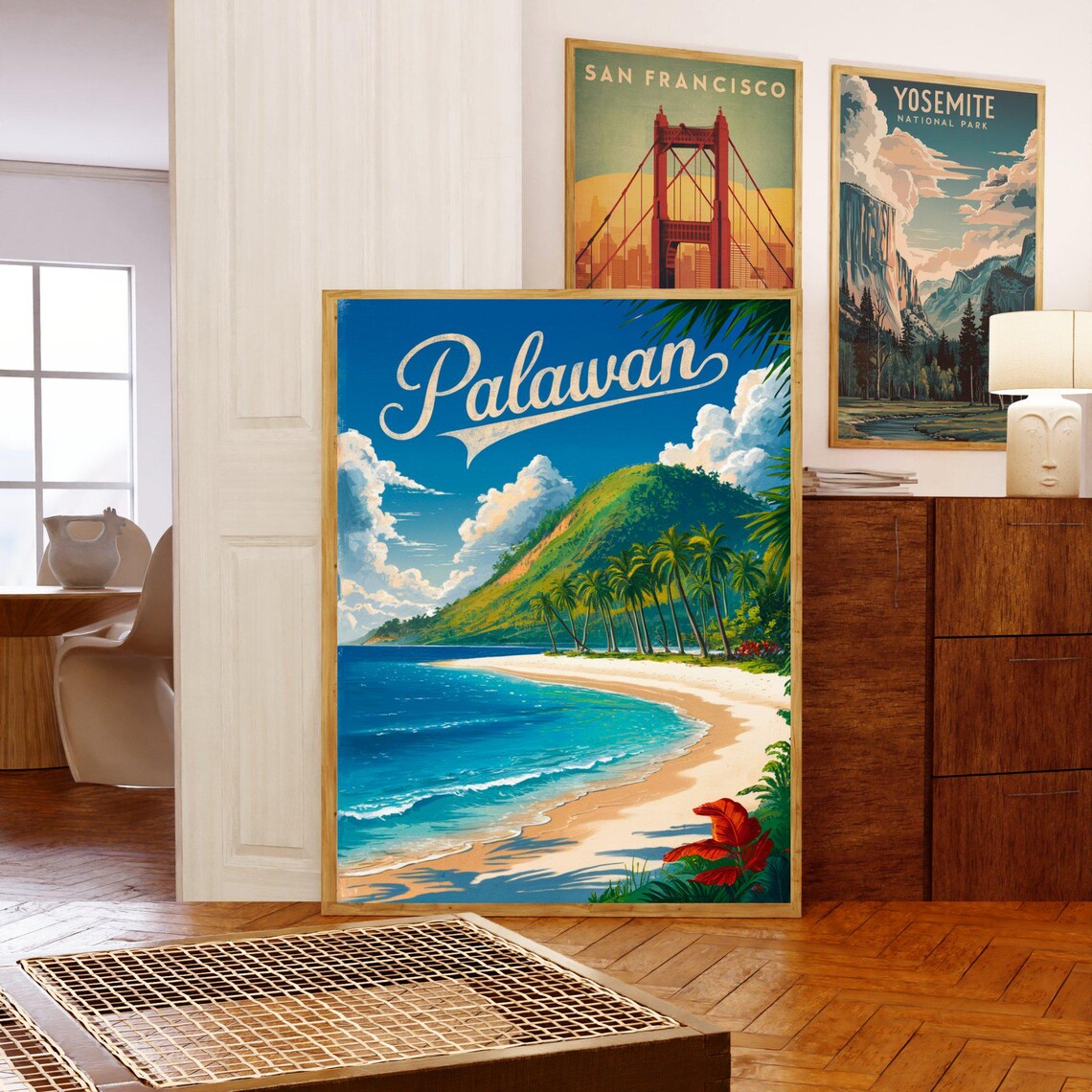 Palawan Philippines Vintage Beach Palms Turquoise Sea Travel Poster - Image 5