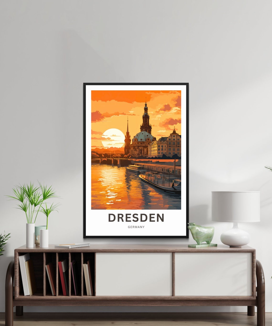 Personalized Dresden Germany River Sunset Custom Text Poster - Image 2