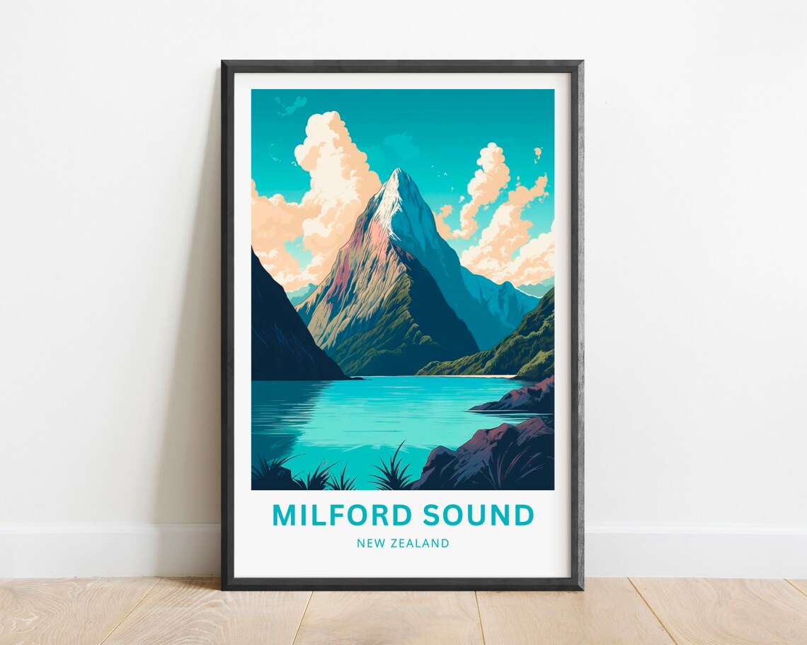 Milford Sound New Zealand Mitre Peak Fjord Waters Travel Poster