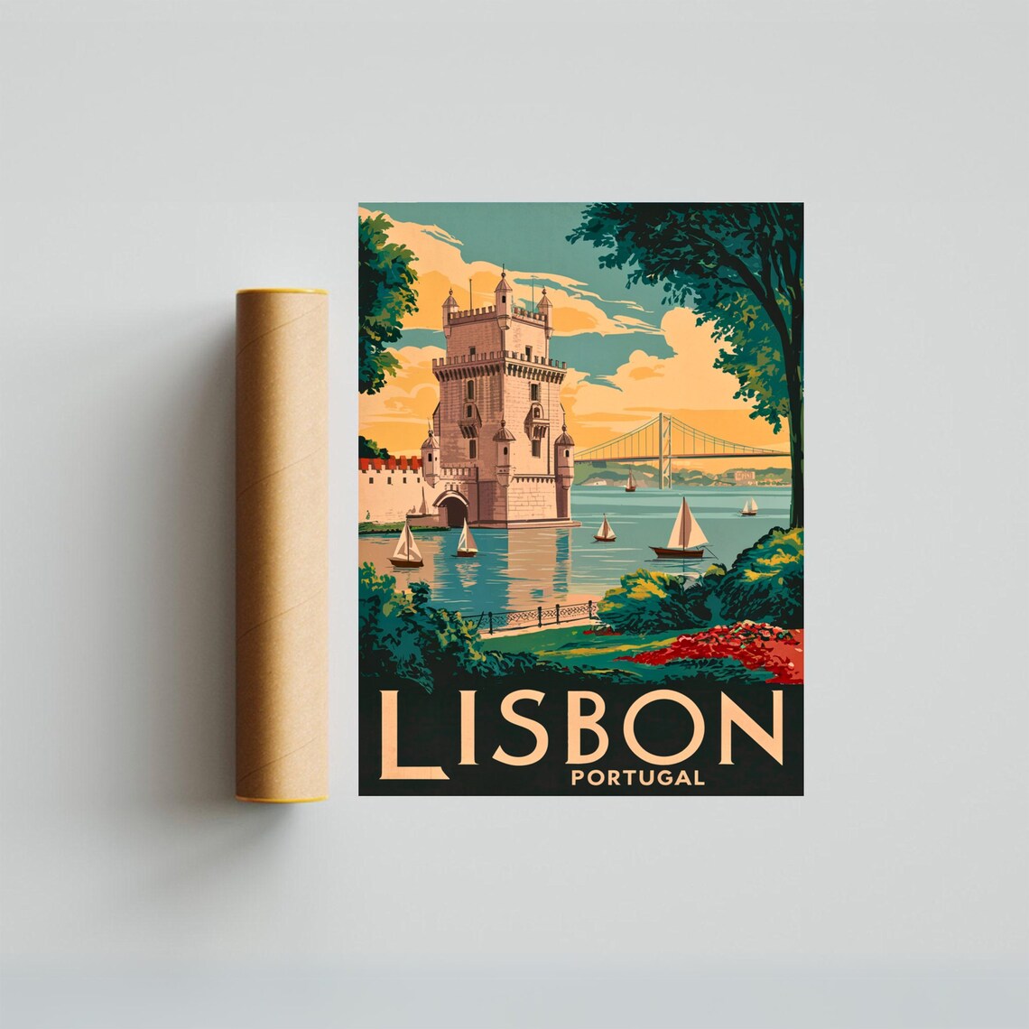 Lisbon Portugal Vintage Belem Tower Sunset Retro Travel Poster - Image 3