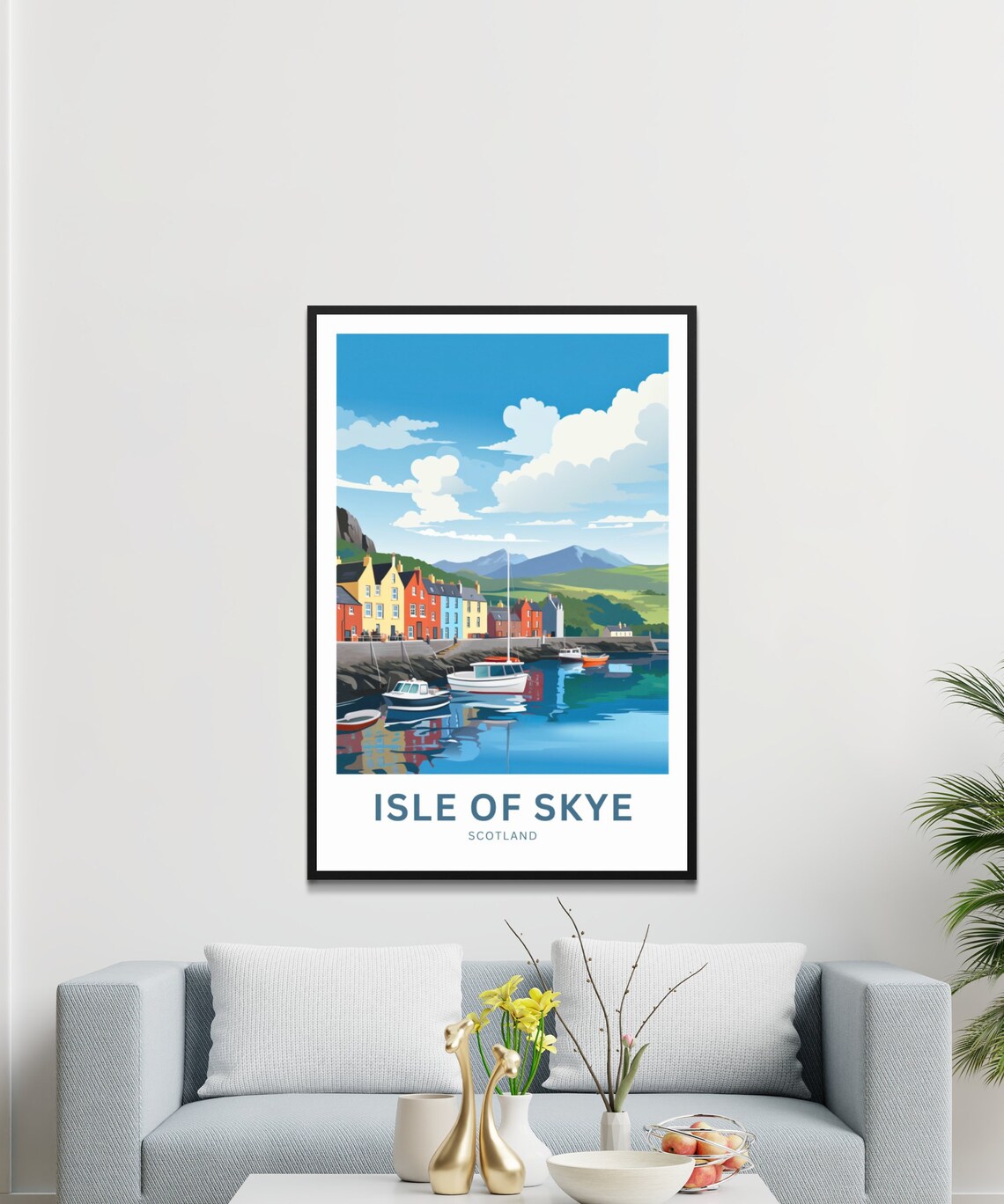 Isle of Skye Scotland Colorful Harbor Boats Mountain View Poster - Image 3