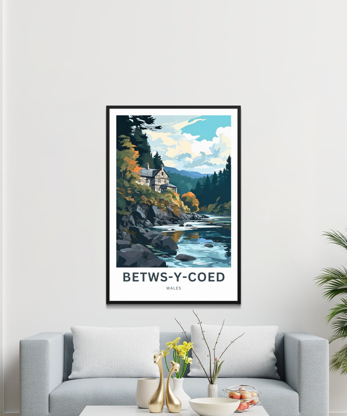 Betws Y Coed Wales Autumn River Stone Cottage Landscape Travel Poster - Image 3