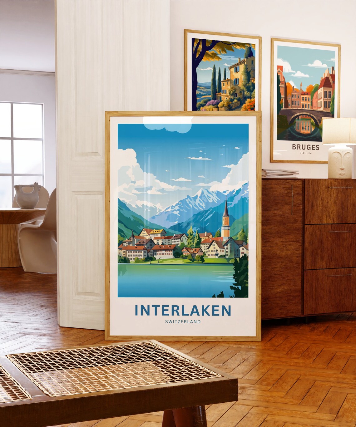 Interlaken Switzerland Lakeside Town Mountain Peak Travel Poster - Image 5