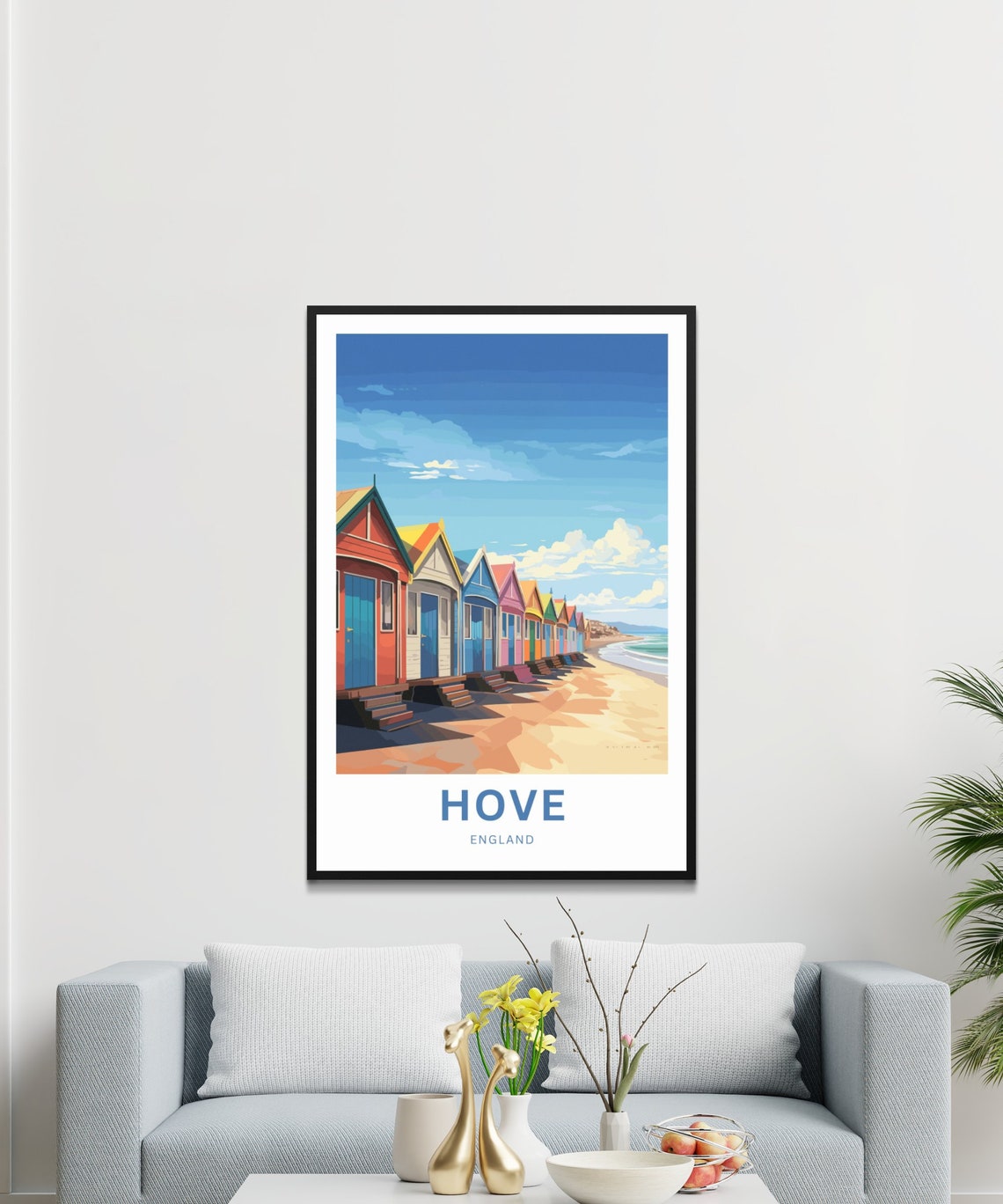 Hove England Colorful Beach Huts Seaside Promenade Personalized Poster - Image 3