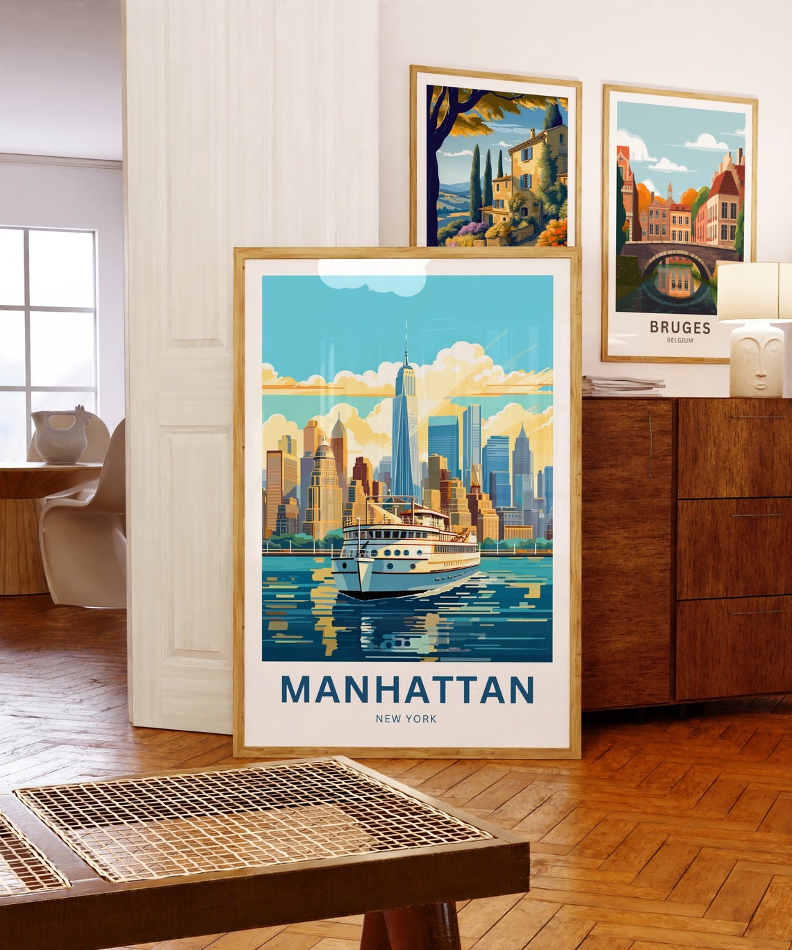 Personalized Manhattan New York Ferry Harbor Skyline Scene Poster - Image 5