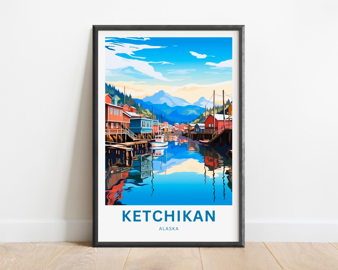 Ketchikan Alaska Historic Waterfront Town Harbor Travel Poster