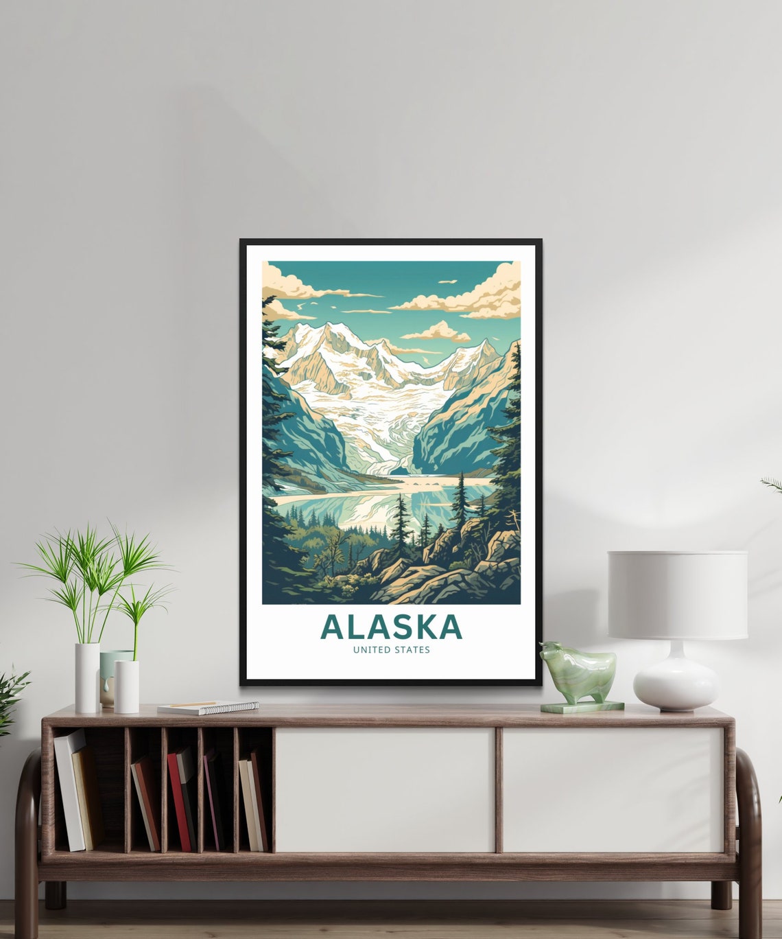 Personalized Alaska Glacier Lake Evergreen Travel Art Poster - Image 2