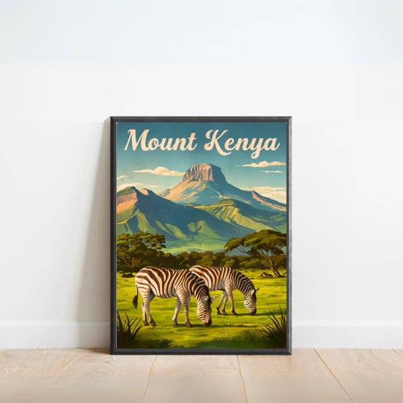 Mount Kenya Vintage Travel Poster Mount Kenya Print Africa Wall Art Framed Present Gift Africa Present