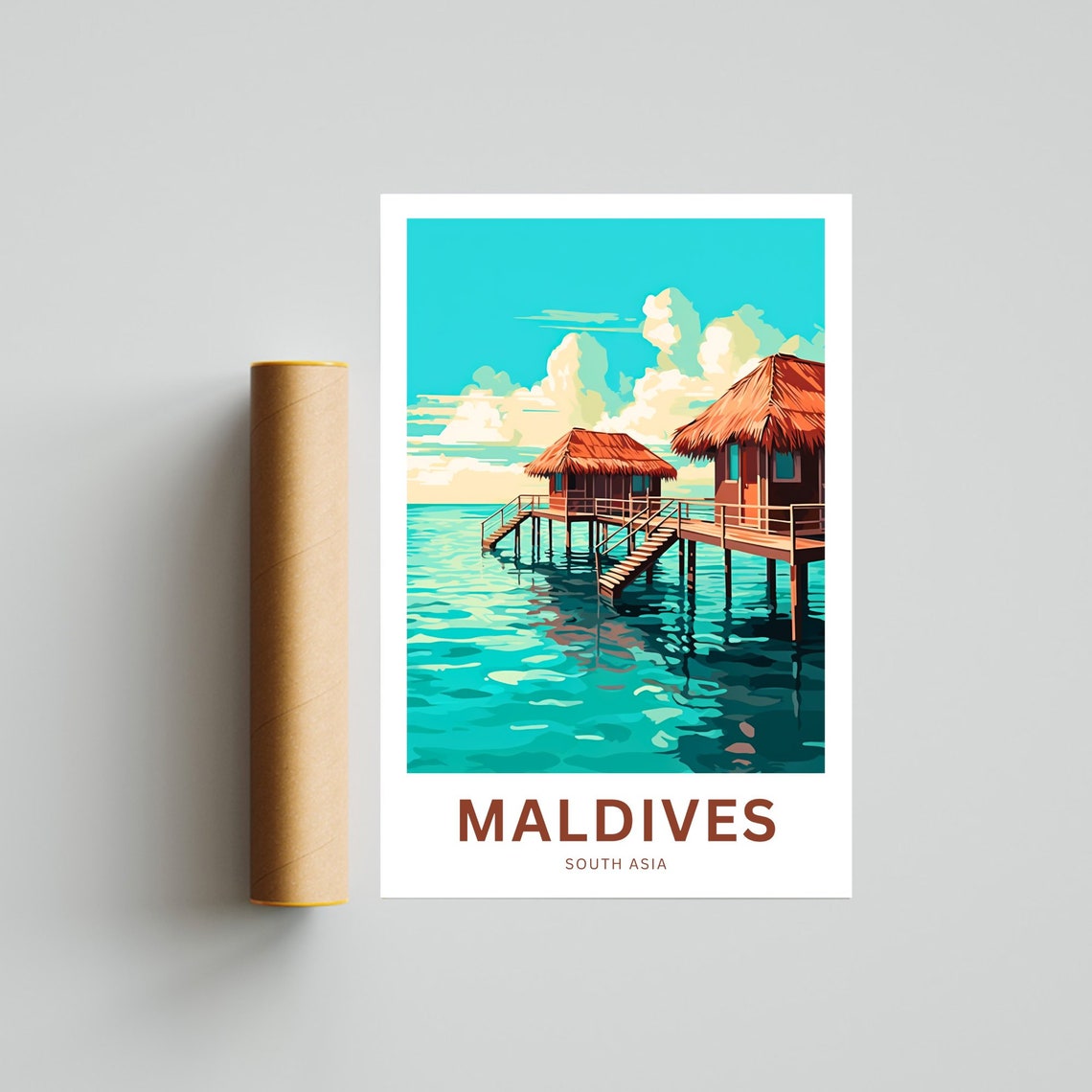 Maldives Twin Water Villas Calm Turquoise Lagoon Travel Poster - Image 4
