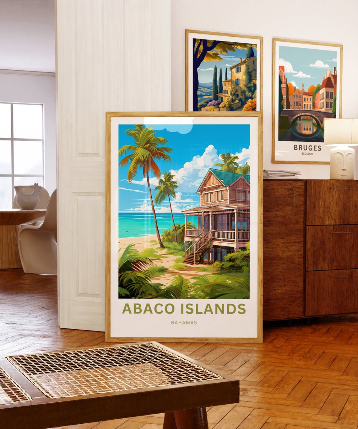 Abaco Islands Bahamas Beachfront House and Palm Trees Poster - Image 5