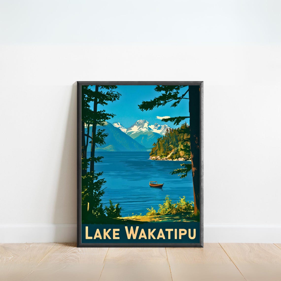 Lake Wakatipu Vintage Travel Poster Wakatipu Print New Zealand Wall Art Framed Gift New Zealand Present