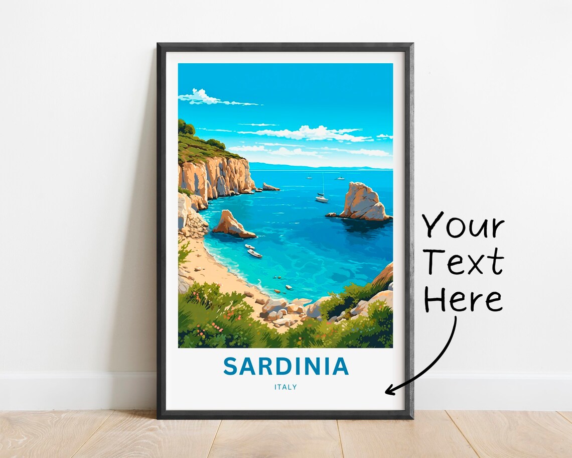 Personalized Sardinia Italy Turquoise Coastal Cliffs Travel Poster