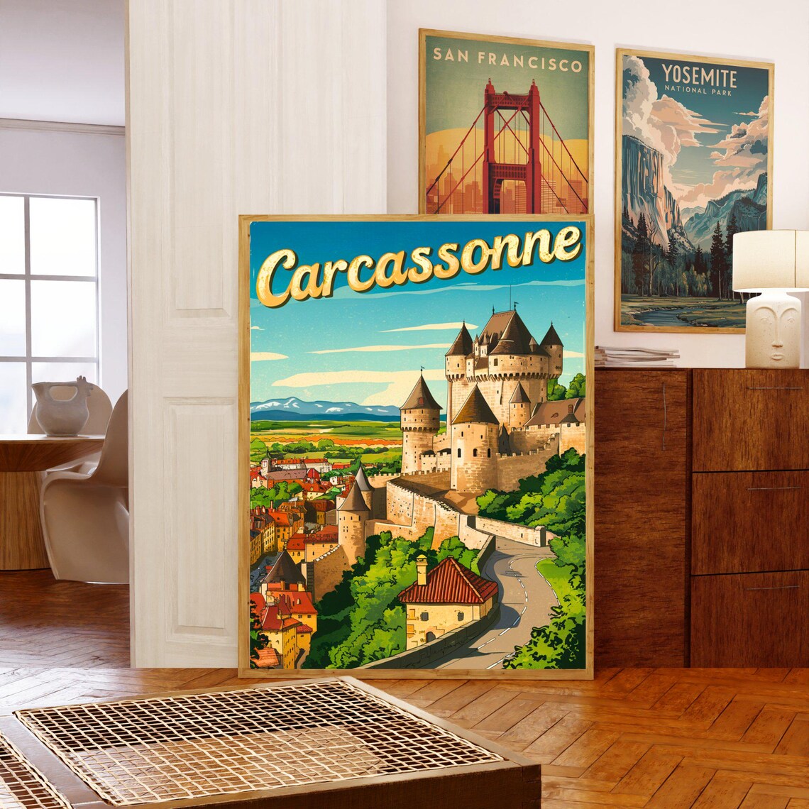 Carcassonne France Walled City Towers Classic Vintage Travel Poster - Image 5