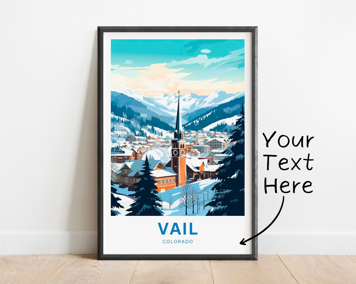 Vail Colorado Snowy Mountain Village Church Steeple Custom Poster