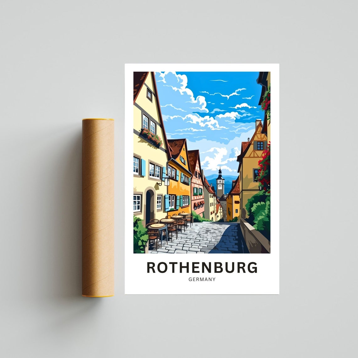Rothenburg Germany Half Timbered Cobblestone Street Travel Poster - Image 4