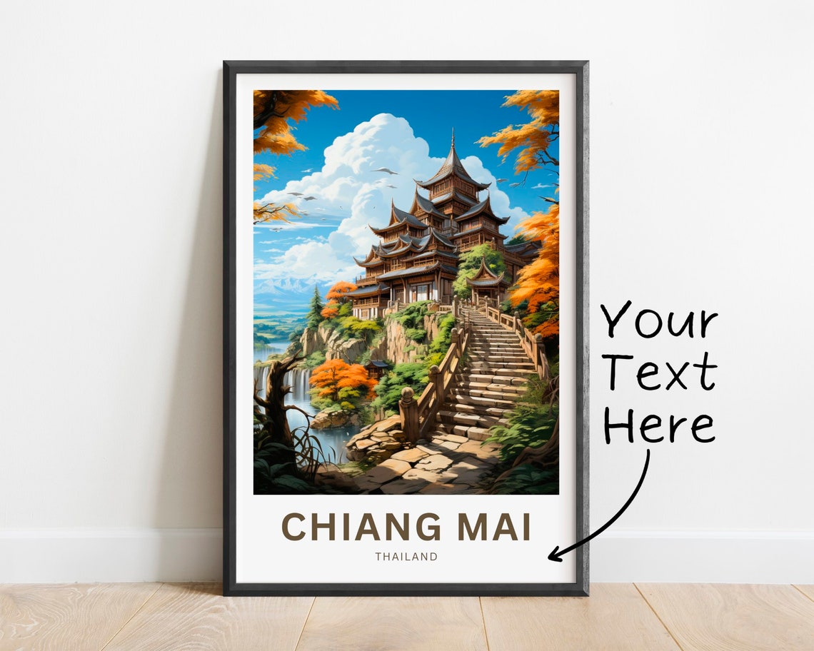 Chiang Mai Thailand Personalized Temple Cliff Waterfall Travel Poster