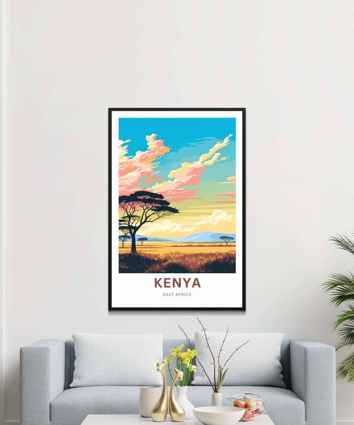 Kenya East Africa Acacia Silhouette Sunset Custom Text Poster - Image 3
